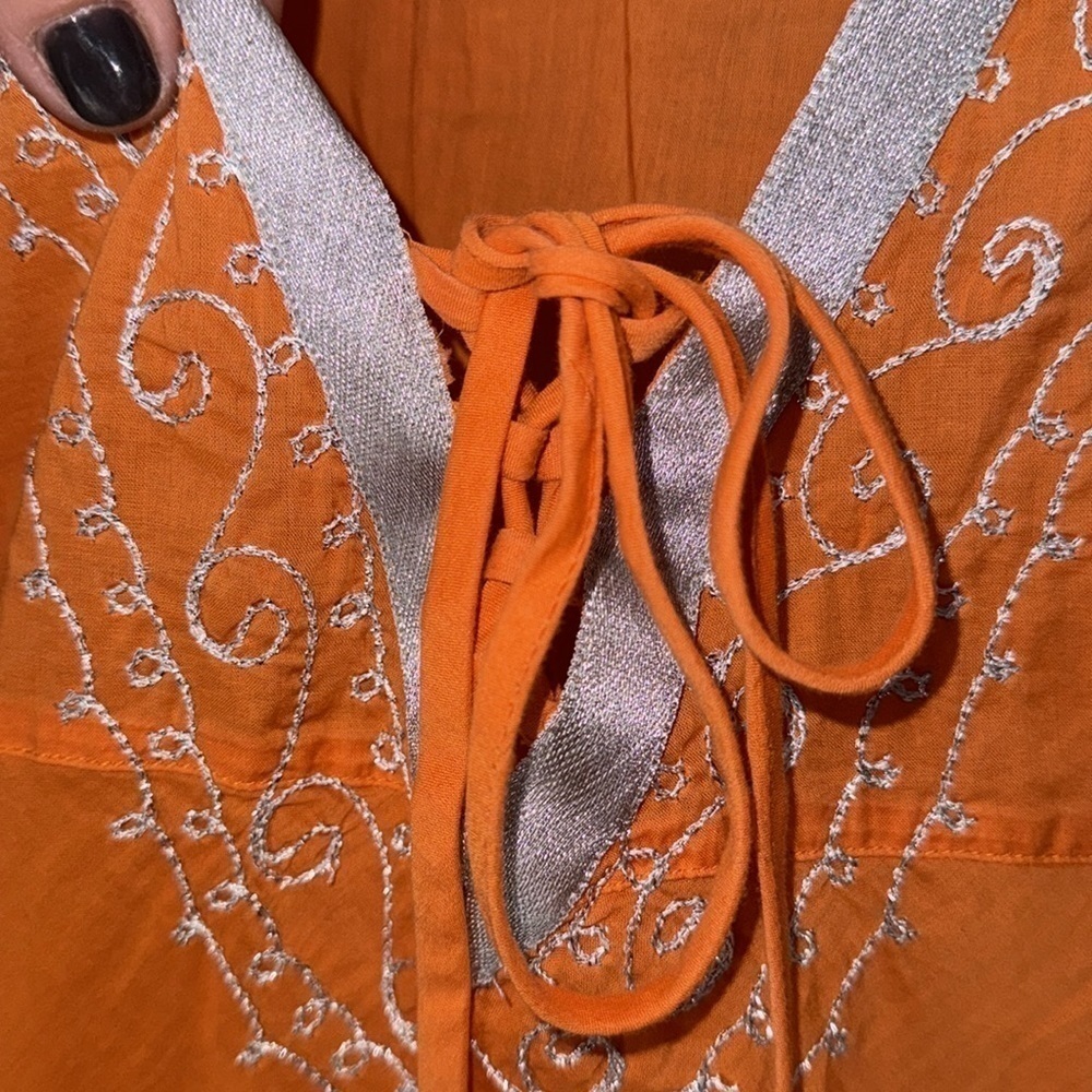 Tommy Bahama cover up Orange Tunic medium Cotton Valencia silver embroidery - Picture 3 of 5